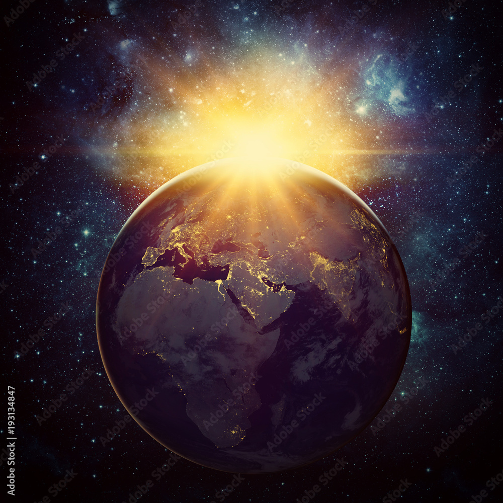 Obraz premium Earth, sun and galaxy. Elements of this image furnished by NASA