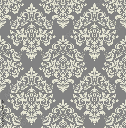 Wallpaper in the style of Baroque. A seamless vector background. Grey floral ornament. Graphic vector pattern