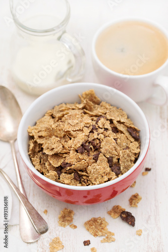 cereals with chocolate cereals in red bowl