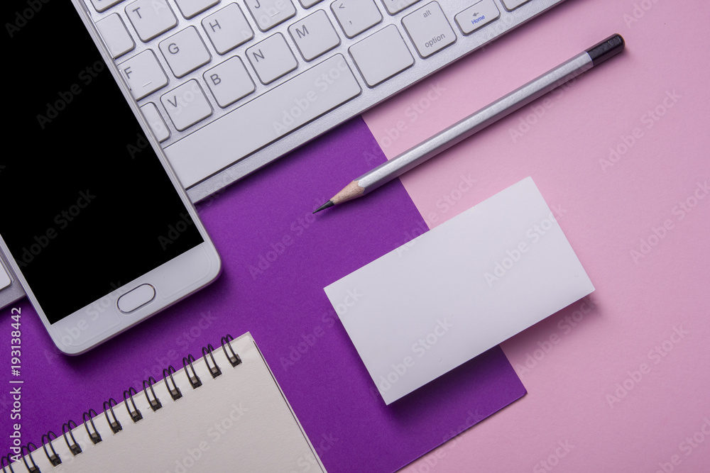 Office desk table with supplies. Flat lay Business workplace and objects. Top view. Copy space for text Office desk table with supplies. Flat lay Business workplace and objects. Top view. Copy space for text