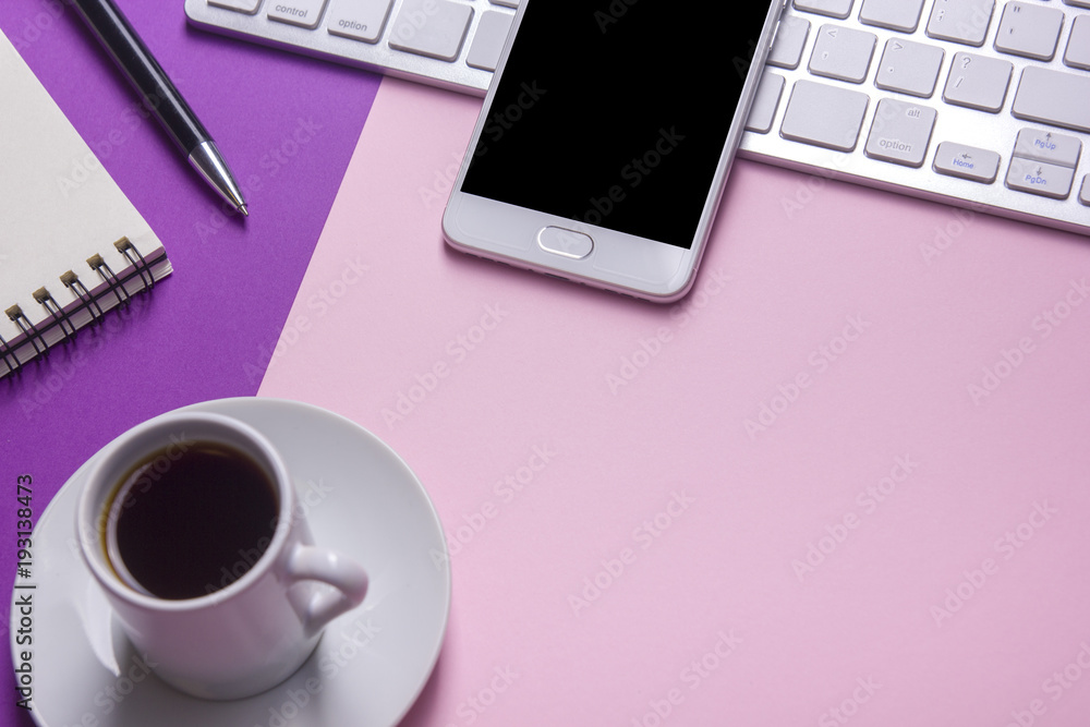 Office desk table with supplies. Flat lay Business workplace and objects. Top view. Copy space for text Office desk table with supplies. Flat lay Business workplace and objects. Top view. Copy space for text