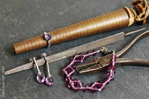 Jewelry and purple jewelry tools photo