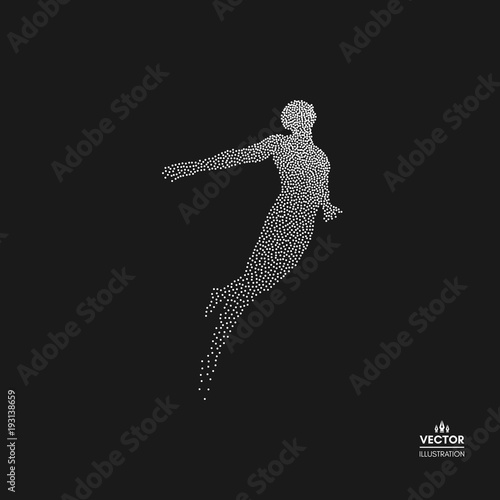 Business, freedom or happiness concept. Dotted silhouette of person. Vector illustration.