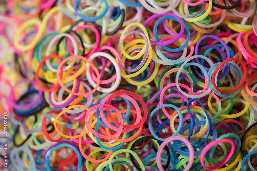 big pile of colorful elastic rubber bands 