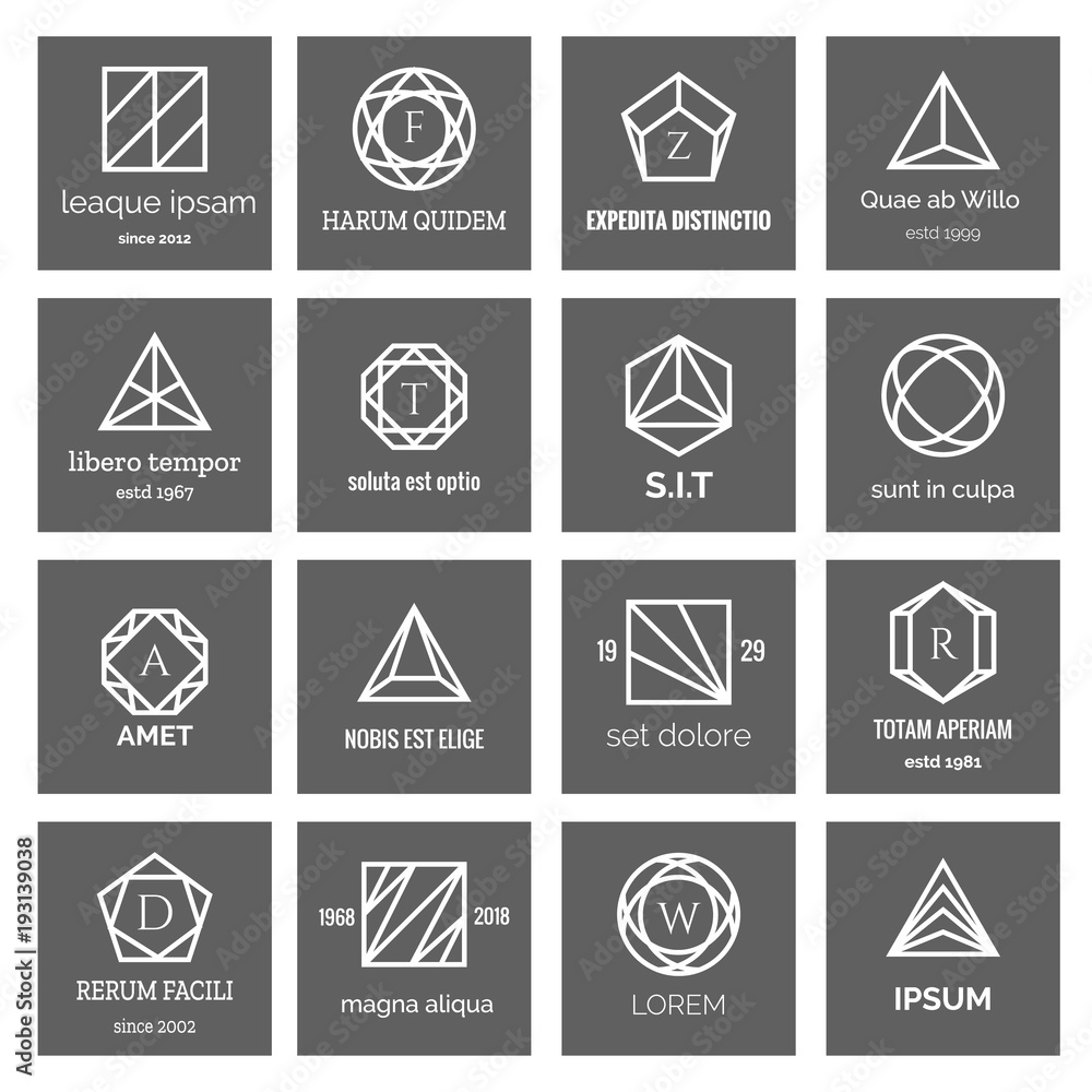 Geometric shapes logo. Hexagon and triangle, square and circle abstract geometrical logo icons vector illustration Geometric shapes logo. Hexagon and triangle, square and circle abstract geometrical logo icons vector illustration