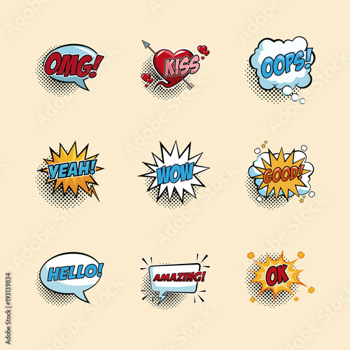 Pop art expressions colorful vector illustration graphic design speech bubble