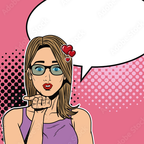 Woman with speakbox pop art cartoon colorful vector illustration graphic design young and beauty girl with speech bubble, vibrant colors