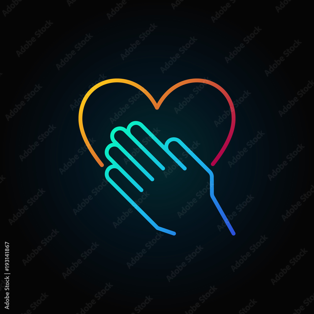 Obraz premium Hand with heart bright vector outline icon