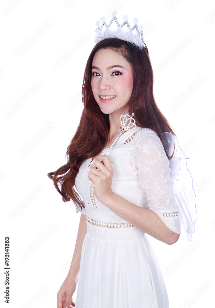 portrait of beautiful young woman angel isolated on white background portrait of beautiful young woman angel isolated on white background