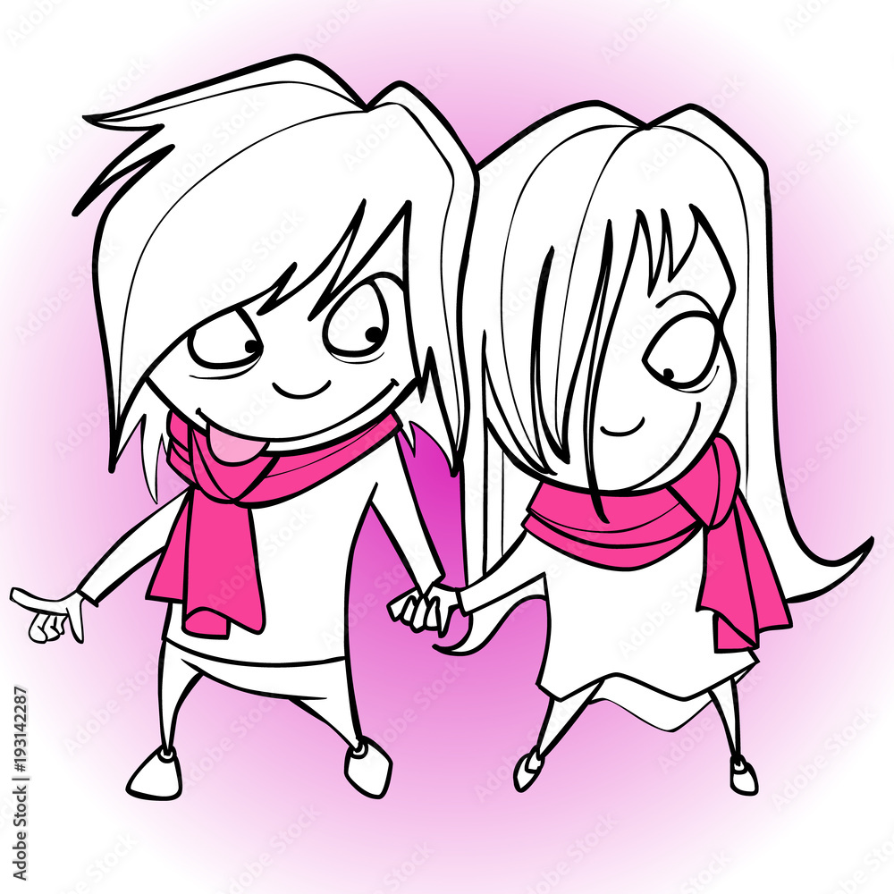 cartoon loving couple man and woman holding hands cartoon loving couple man and woman holding hands