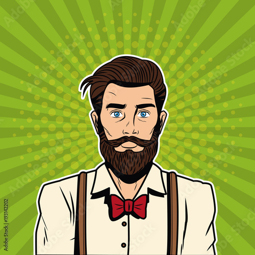 Hispter male pop art cartoon colorful vector illustration graphic design
