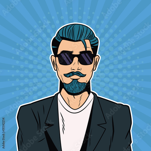 Hispter male pop art cartoon colorful vector illustration graphic design