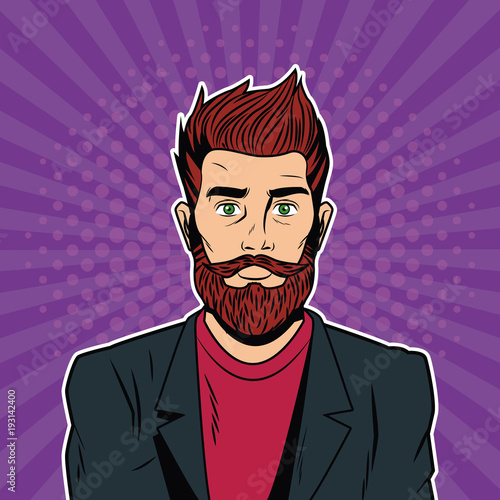 Hispter male pop art cartoon colorful vector illustration graphic design