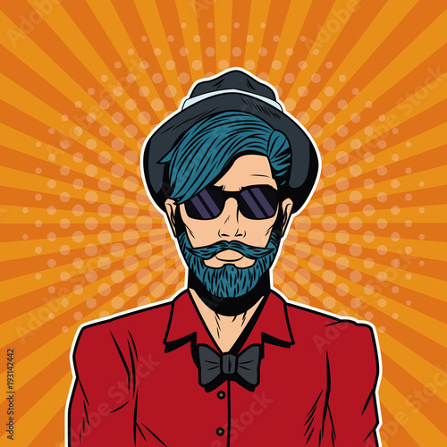 Hispter male pop art cartoon colorful vector illustration graphic design