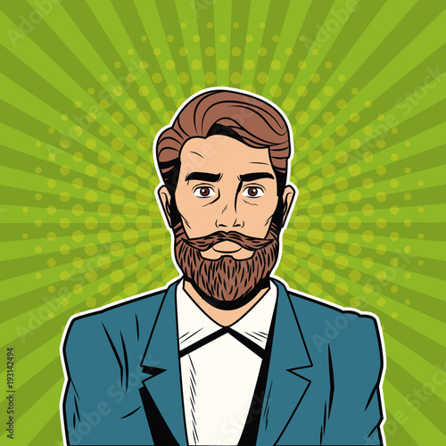 Hispter male pop art cartoon colorful vector illustration graphic design