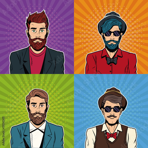 Hipsters mens with accesories colorful vector illustration graphic design