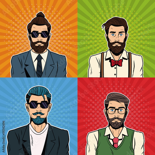 Hipsters mens with accesories colorful vector illustration graphic design