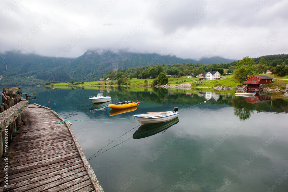 beautyful landscape lake and boat, Norway