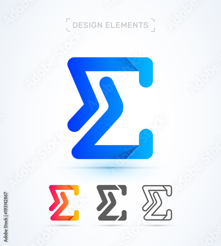 Vector abstract Letter E logo template. Sigma sign icon. Material design, flat and line art style. Origami paper