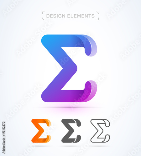 Vector abstract Letter E logo template. Sigma sign icon. Material design, flat and line art style. Origami paper