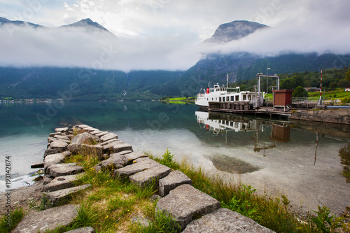 beautyful landscape lake and boat, Norway photo