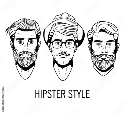 Hispters mens faces hand drawing black and white vector illustration graphic design