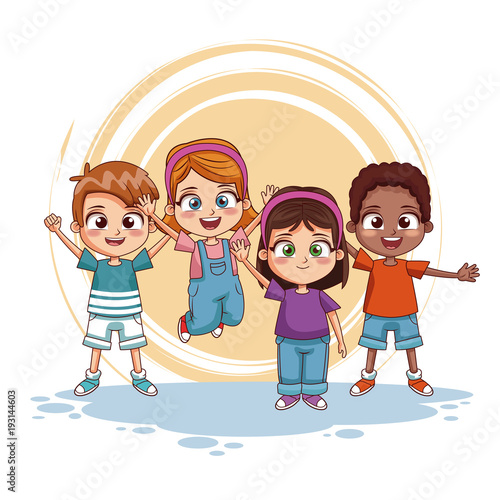 Happy kids jumpin cartoon vector illustration graphic design