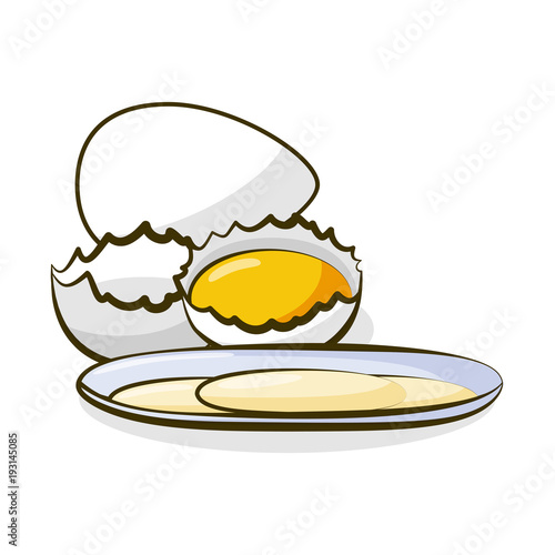 Eggs. Yolk in broken eggshell and protein hand drawing illustration. A natural product is a sketch.