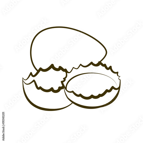 Eggs. Yolk in broken eggshell and protein hand drawing illustration. A natural product is a sketch.