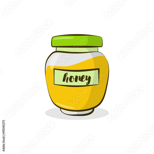 A jar with honey emblem for the formulation of eco-friendly products. Natural food.