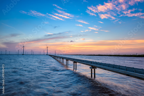 The wind turbines on sunset in Bac Lieu province  Vietnam.