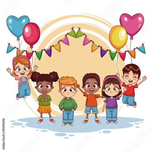 Happy kids on birthday party vector illustration graphic design