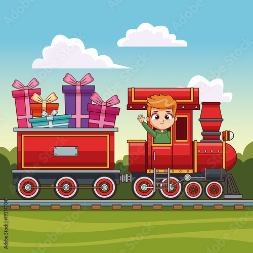 kids on train over landscape vector illustration graphic design