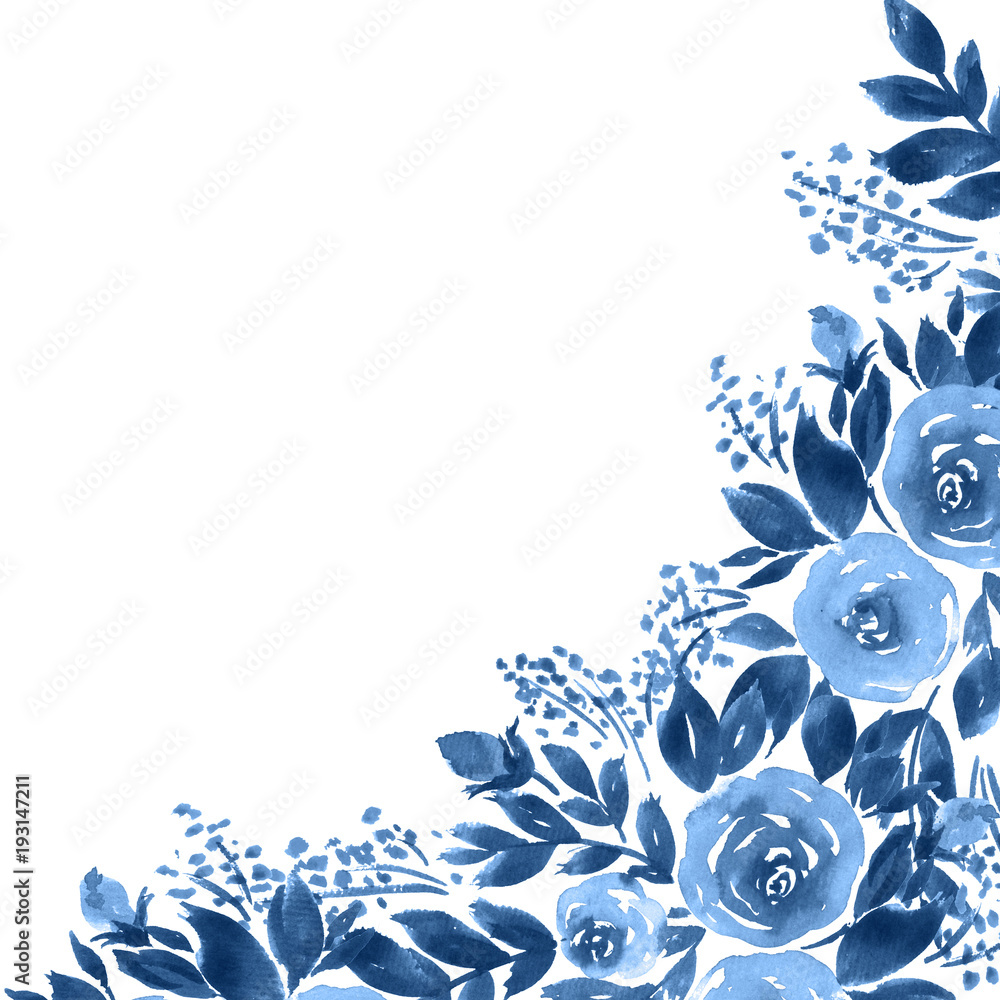 Watercolor Loose Flowers Floral Frame Arrangement Template In Indigo Blue  Stock Illustration - Download Image Now - iStock