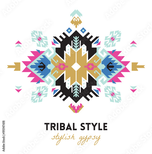 Ethnic design card template. Geometric tribal decorative print in boho style.