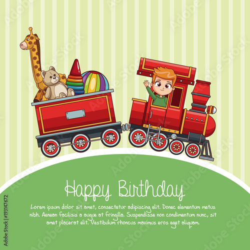 Happy birthday train cartoon vector illustration graphic design