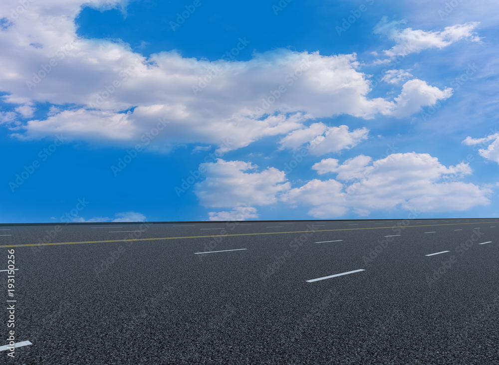 Asphalt pavements and square floor tiles under the blue sky and white clouds Asphalt pavements and square floor tiles under the blue sky and white clouds