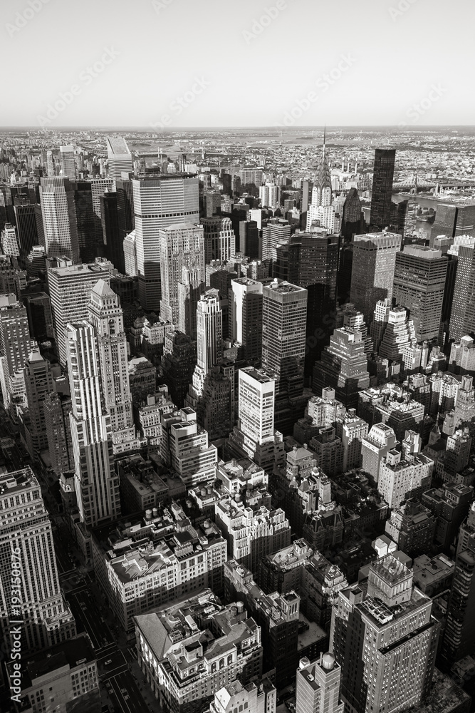 Aerial view of Midtown skyscrapers in Black & White, Cityscape, Manhattan, New York CIty