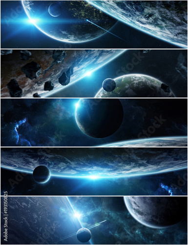 Fototapeta Naklejka Na Ścianę i Meble -  Panorama of distant planet system in space 3D rendering elements of this image furnished by NASA
