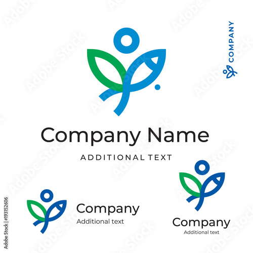 Fish and Leaf Bright Modern Logo Identity Brand Icon Symbol and Button Concept Set Template