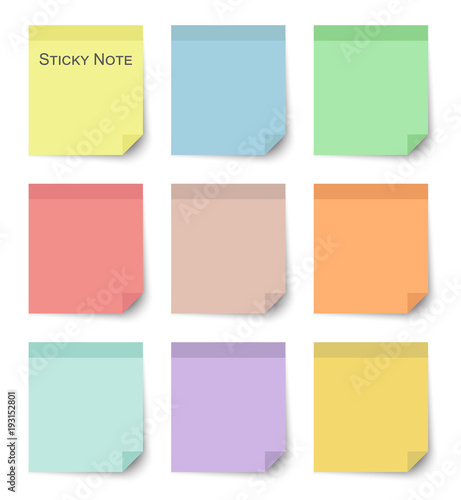 Set of sticky notes with flat and pastel color design . Vector