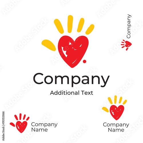 Modern Logo with Heart and Palm of the Hand Identity Brand Symbol Icon Concept Set Template