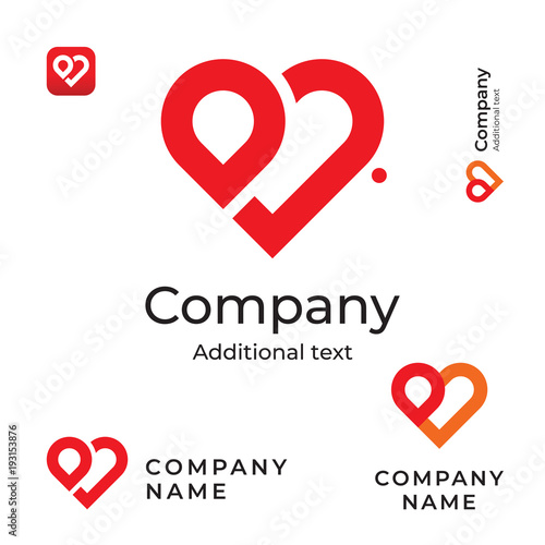 Modern Red Heart Line Logo Love Identity Brand and App Icon Symbol Commercial Concept Set Template