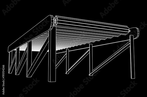 Regular empty roller conveyor section. wireframe low poly mesh vector illustration