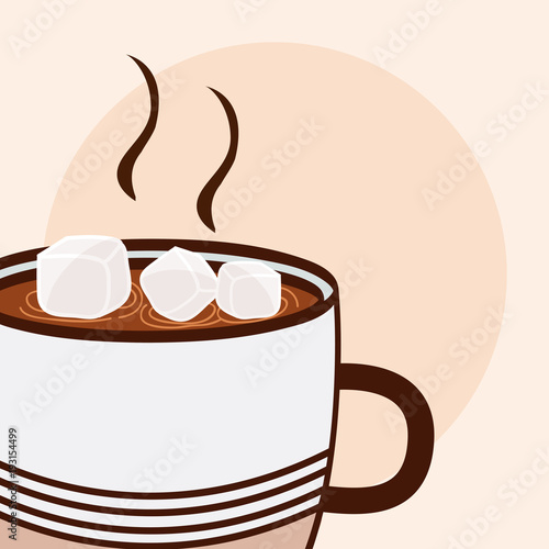 Hot coffee with sugar cubes cartoon close up
