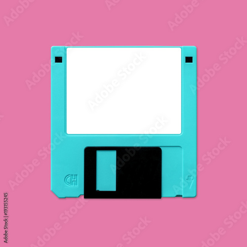 Floppy disk 3.5 Inch nostalgia, isolated and presented in punchy pastel colors, for creative design cover, CD, poster, book, printing, gift card, flyer, magazine, web & print photo