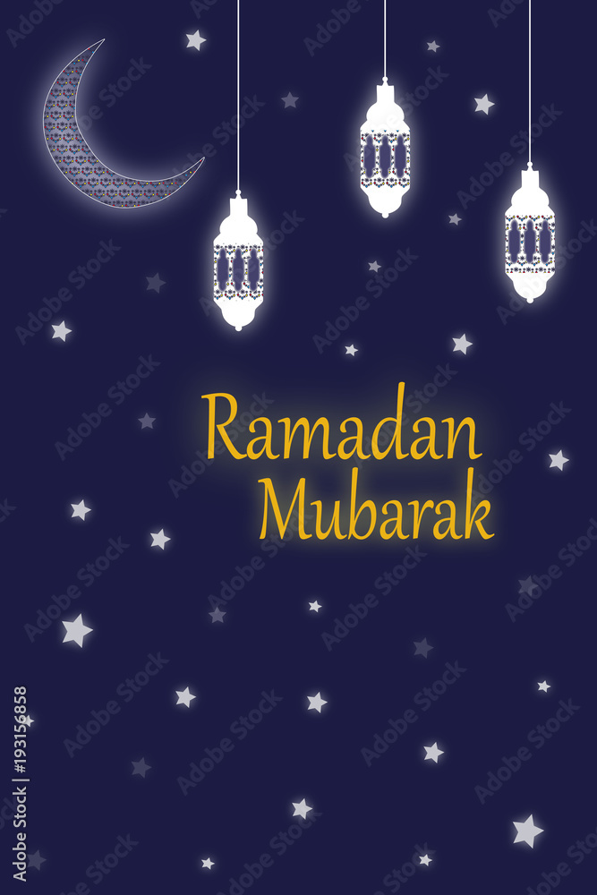 Naklejka premium Greeting card Ramadan with moon and lanterns