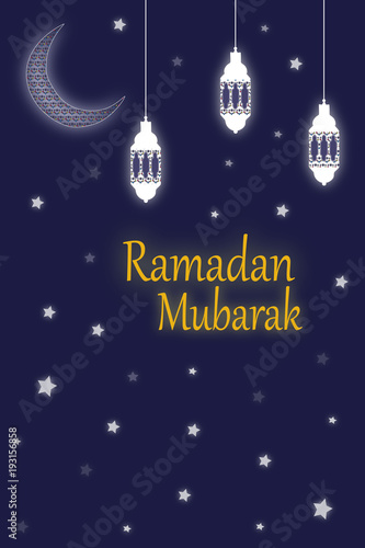 Greeting card Ramadan with moon and lanterns