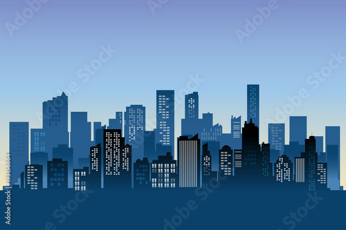 Cityscape background. Buildings silhouette cityscape.  Modern architecture. Urban landscape. Horizontal banner with megapolis panorama. Vector illustration