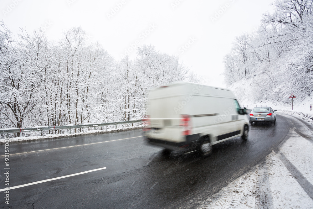 cold wintertime with fast van